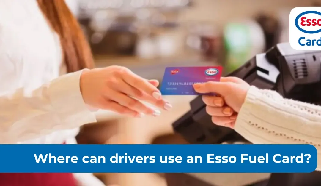 Where can drivers use an Esso Fuel Card? Driver using an Esso Fuel Card at a payment terminal, representing the wide range of UK fuel stations where Esso Fuel Card customers from Fleetmaxx Solutions can refuel and manage fuel expenses.