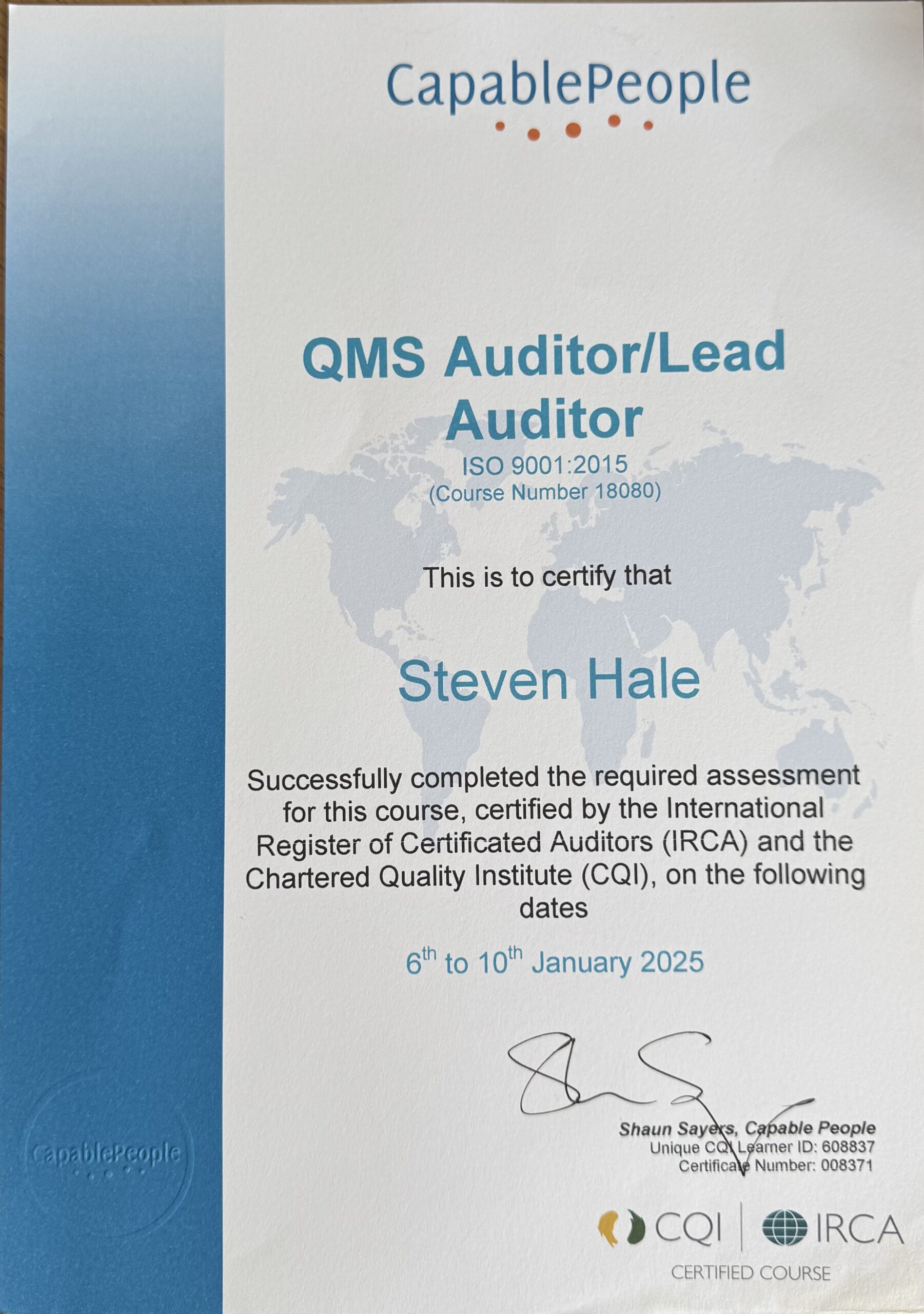 ISO_lead_auditor_cert ISO 9001 Certificate - Transport Consultancy