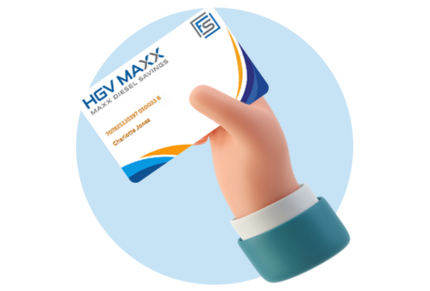 fuelcardpage-maxxhgv-2 copy Hand holding the HGV MAXX Diesel Card from Fleetmaxx Solutions, helping UK HGV fleets save money on diesel and manage fuel costs.