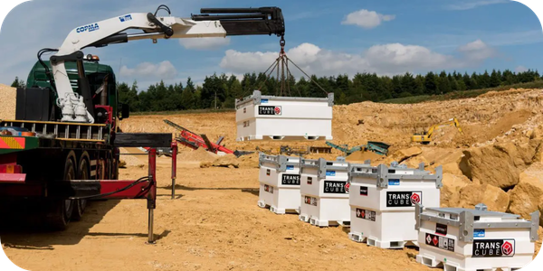 bulk fuel storage tanks Transportable bulk fuel storage tanks being delivered and positioned on a construction site, providing secure diesel, HVO and fuel storage for heavy plant and equipment.