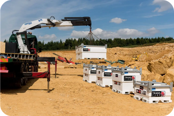 Western Global transportable fuel tanks being positioned on a construction site, providing secure diesel, HVO and bulk fuel storage for plant, machinery and fleet vehicles.