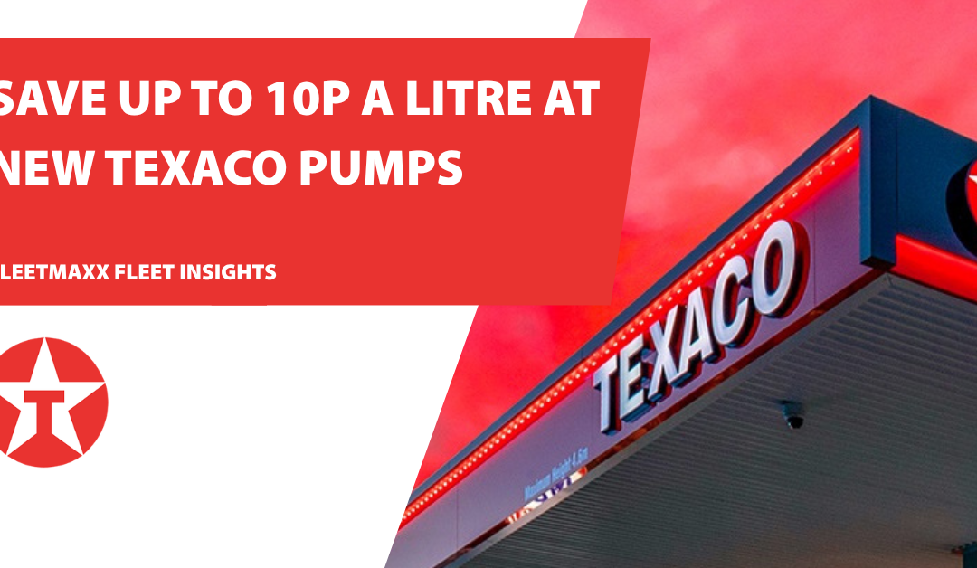 Texaco fuel station forecourt promoting new Texaco network locations and savings of up to 10p per litre with the Texaco Fastfuel Card from Fleetmaxx Solutions.