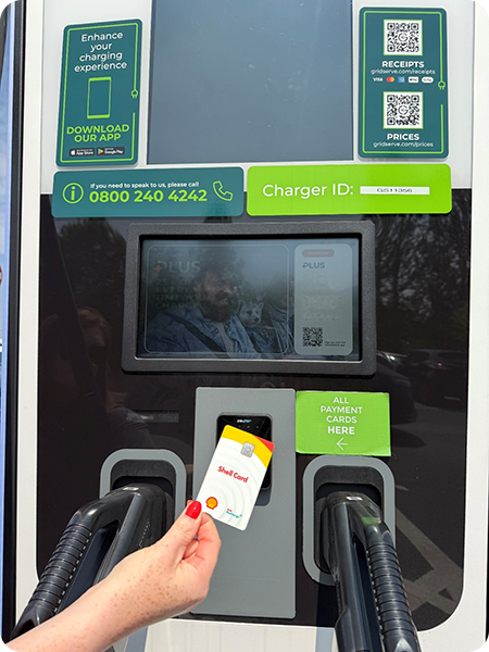 Driver using a Shell Card at a GRIDSERVE Electric Highway EV charger