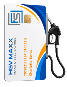 HGV MAXX Diesel Card with fuel nozzle offering transparent weekly diesel pricing and nationwide HGV fuel savings.