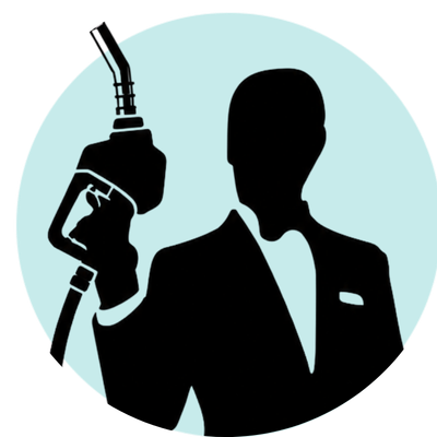 Suited driver holding a diesel pump nozzle for the HGV Maxx Diesel Card Licence to Save campaign.