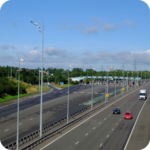 Vehicles travelling through the M6 Toll in the West Midlands where businesses can pay toll charges using a Shell Card from Fleetmaxx Solutions.