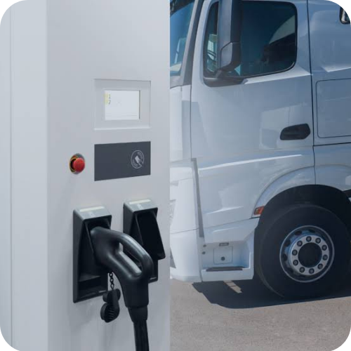 Electric HGV charging point with a commercial truck using the Shell Card EV charging network.