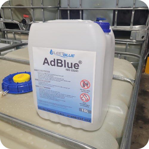 FleetBlue AdBlue® container showing what to use when a diesel vehicle runs out of AdBlue