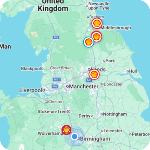Map of Shell Renewable Diesel HVO locations available with Fleetmaxx Shell Fuel Cards