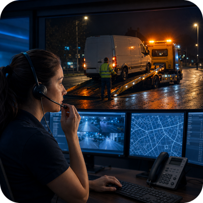 Out-of-hours fleet breakdown support coordinating the recovery of a commercial van at night