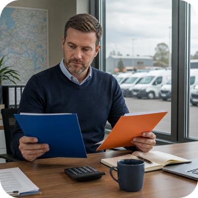 Fleet manager comparing pay-as-you-go breakdown cover with annual fleet breakdown cover