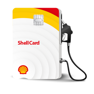 Public EV charging illustration showing a Shell Card styled as a charging unit with a cable and connector.