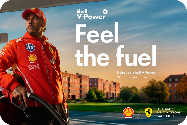Lewis Hamilton promoting Shell V-Power bonus points for Formula One race weekends in September 2026.